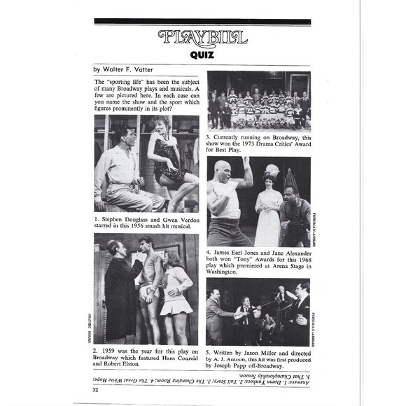 Playbill Quiz Sporting Life Advertisement 1970s Vintage Print Ad 9 inch - Picture 1 of 2